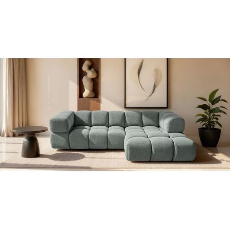 Ecksofa Designersofa BLANCHE in Stoff Puente Mintgrün Ottomane Rechts