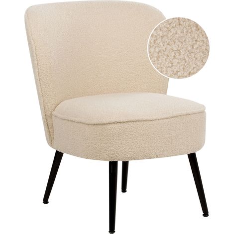 Sillón decorativo acolchado sin reposabrazos sala de estar bouclé beige claro Voss