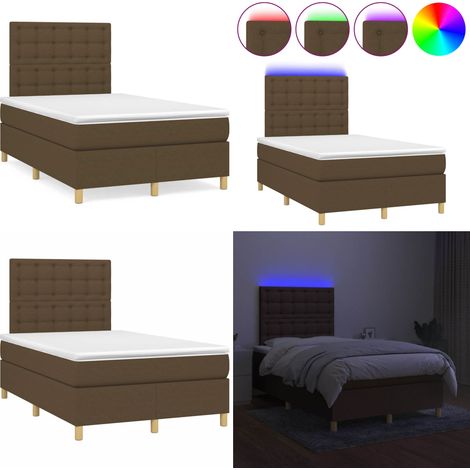 Sommier à lattes de lit matelas et LED marron foncé 120x190 cm - Sommier Tapissier - Lit Double - Tête De Lit Ajustable - Éclairage Led - Matelas À Ressorts Ensachés - Home & Living (1/5)