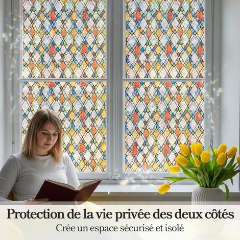 Pellicola oscurante per finestre effetto arcobaleno 45x200 cm, motivo a venature di diamante, pellicola elettrostatica anti-UV per ufficio e camera da letto (1/5)