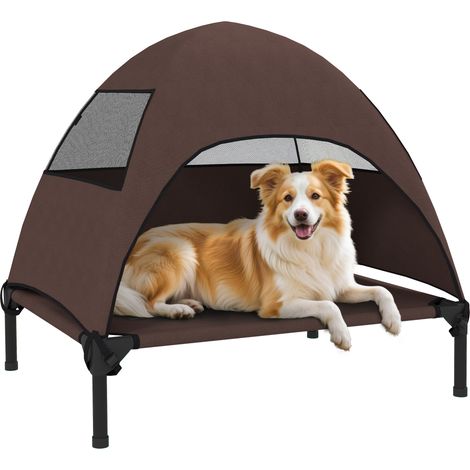 Hundeliege Outdoor mit Dach, Erhöhtes Hundebett für Mittelgroße Hunde, 76 x 61 x 71cm, Kaffee (1/5)