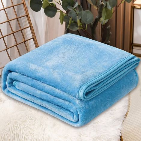 Couverture Jetable - Microfibre Peluche - Pour Canapé Lit Camping Voyage - 70 x 100 cm - Bleu Ciel (1/3)