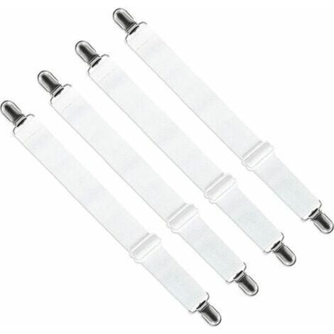 Voile de maintien pour drap-housse, fixation réglable avec pinces, housse de canapé, blanc, lot de 4, section allongée (1/3)