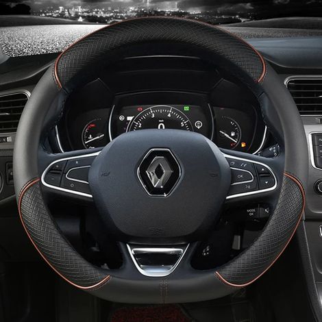 Housse de volant en cuir (forme D, style café) compatible avec Renault Scenic, Clio, Laguna 2, 3, 4, 5, Kangoo, Fluence, Megane, Trafic, Talisman, Twingo et Kaptur. (1/5)