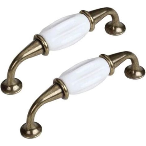 2 poignées pour meuble en céramique blanche - Pour meuble de cuisine, garde-robe, tiroirs, etc, alliage de zinc, Hole Distance 96mm