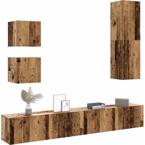 5-tlg. TV-Schrank-Set Wandmontage Altholz-Optik Holzwerkstoff
