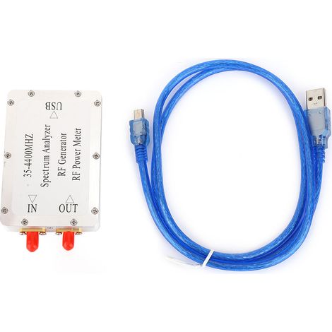 Analizzatore di spettro per la gamma di frequenza da 35 MHz a 4400 MHz con alloggiamento in lega di alluminio, sorgente di campionamento del segnale e misuratore di potenza.