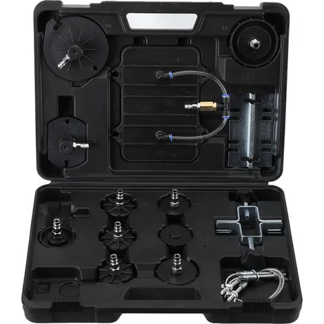 Kit adaptador para purgar frenos, de plástico y acero, 19 cm de largo, 16 cm de ancho, compatible con la mayoría de los vehículos, incluye estuche de almacenamiento. (1/5)