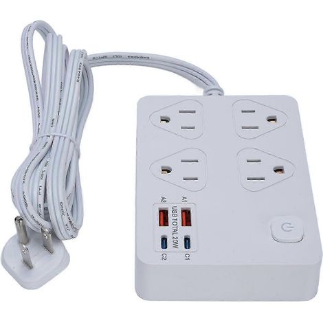 Multiprise ultra-mince avec fiche plate, haute sécurité, charge rapide, compatible avec les ports USB Type-C 20 W et USB 18 W, blanc intelligent WHBYV (1/4)