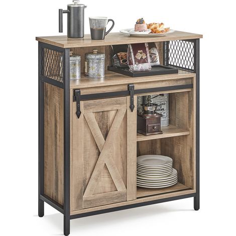 Vasagle – Buffet en bois aggloméré et métal – Dimensions 70 x 30 x 80 cm – Étagère réglable et compartiment ouvert – Style campagnard marron noir