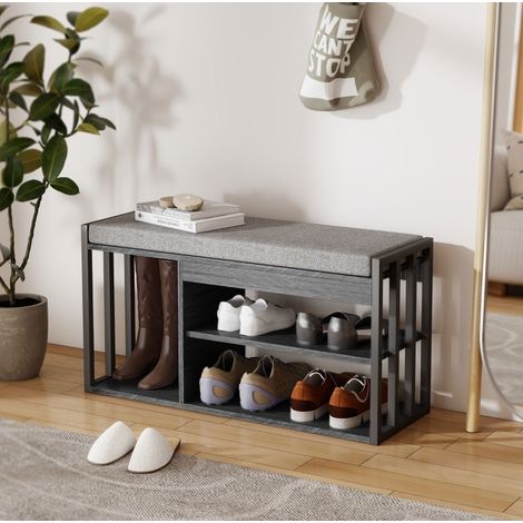 Schuhbank mit 3 Ebenen, Schuhregal 86 x 30 x 45,5 cm, Grau HAVRYA (1/5)