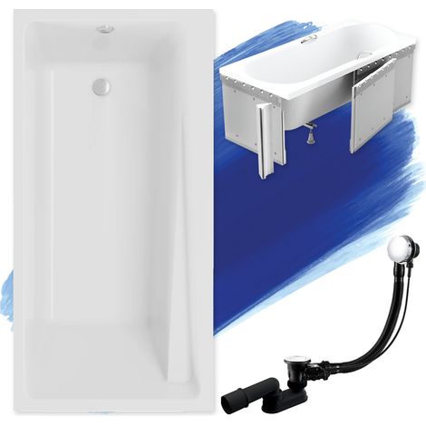 Baignoire Rectangulaire 140x70 avec des panneaux en polystyrène, Siphon de bain et pieds (support) - Set 4en1 - Fabriqué en UE - BADLAND ELZA
