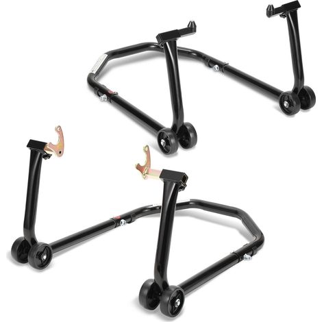 SWANEW Cavalletto moto anteriore pneumatico posteriore sollevatore moto su ruote con adattatori gomma nera (1/5)