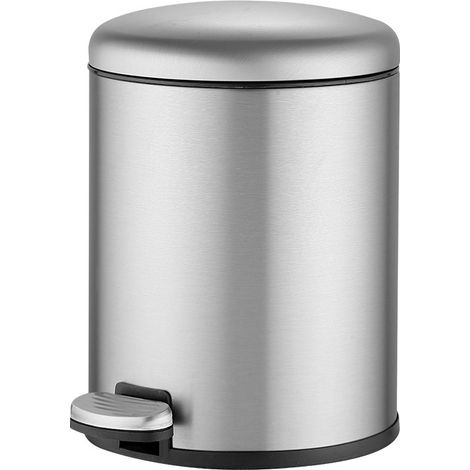 Poubelle Rond - Acier Inoxydable - 6 L - Couvercle à Fermeture Souple - Pédales - Seau Intérieur Démontable - Pour Bureau Salle De Bain Cuisine (1/5)