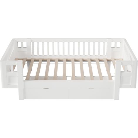 Cama plataforma 90 x 200 cm blanca con protección alta y 2 cajones (1/5)