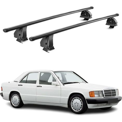 OMAC Stahl Dachträger Querträger Mercedes 190 W201 1982-1993 – TÜV / DIN 75302:2019 – Abschließbar – Max. 75 kg – 2 Stangen – Schwarz (1/5)