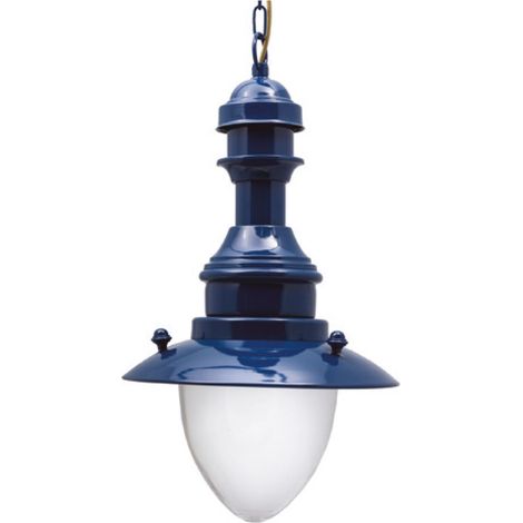 Suspension extérieure laiton massif verre rond D : 20 cm H : max. 90 cm IP43 bleu E27 Maritim