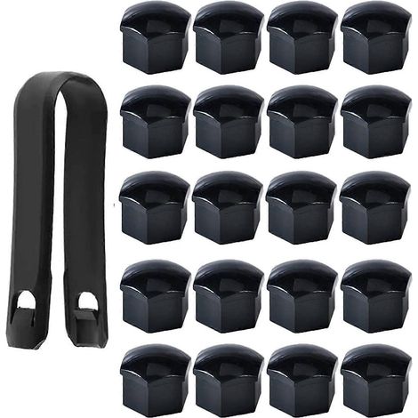 Lot de 20 cache-écrous de roue de 17 mm, avec outil de démontage, pour voitures, noir. (1/4)