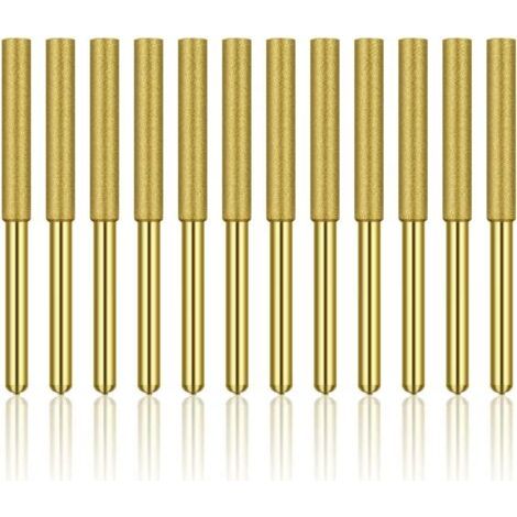 12 Pcs Diamant Affûteur de Tronçonneuse, Haute Dureté Titane Plaqué Burr Meule Meule, Affûteur de Tronçonneuse Pierre Bits, 5/32in 4mm