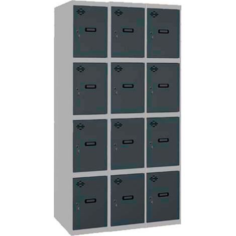 SimonRack Vestiaire Métallique 12 Porte, 3 Modules, 1800x1200x500 mm, Serrure à Clé et Aérations, Gris/Anthracite Simonlocker (1/5)