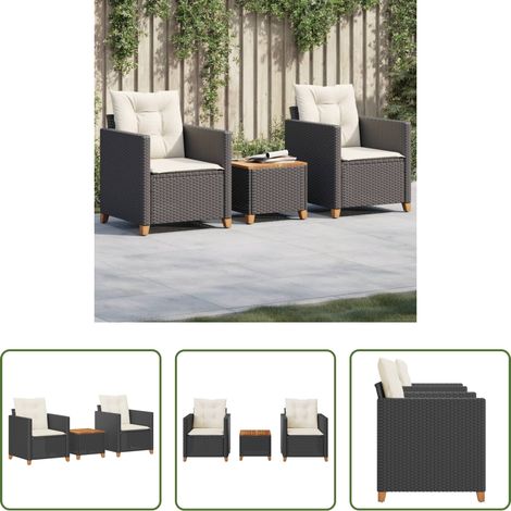 vidaXL Table de jardin - Ensemble de bistro 3 pcs et coussins noir résine tressée acacia (1/5)