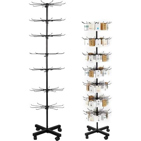 Expositor giratorio de 7 niveles con ganchos, ideal para joyas, cadenas, bufandas y postales (negro).