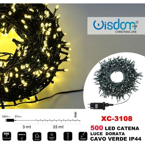 Guirlande Lumineuse 500 Lucioles Led Lumière Dorée Câble Vert Ip44 Xc-3108