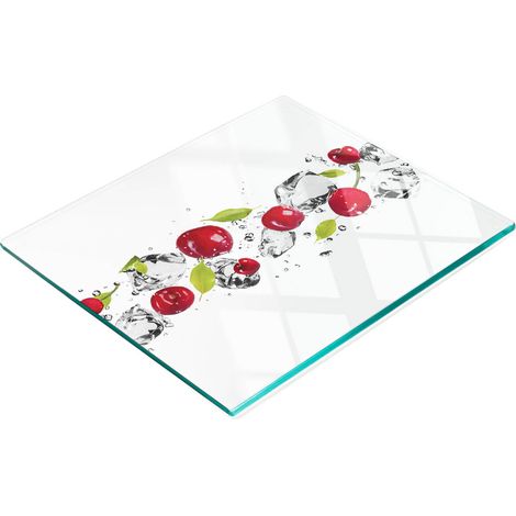 Piatto decorativo multifunzionale in vetro per cucina con ciliegie e acqua, 60x52 cm. (1/5)