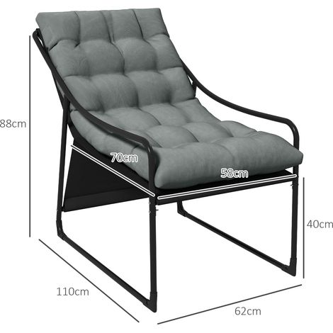 Fauteuil de jardin, Chaise de jardin avec coussin de siège épais, Fauteuil de lounge avec accoudoirs, Portée jusqu'à 120 kg, Pour jardin et balcon, Gris (1/5)