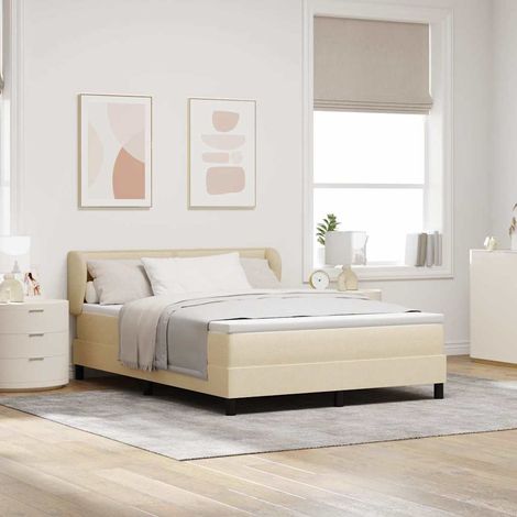vidaXL Lit à ressorts avec tête de lit Crème 160 x 200 cm tissu (1/5)