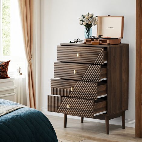 URBAN MEUBLE Commode à quatre tiroirs de style vintage avec motif géométrique 60x40x90cm (1/5)