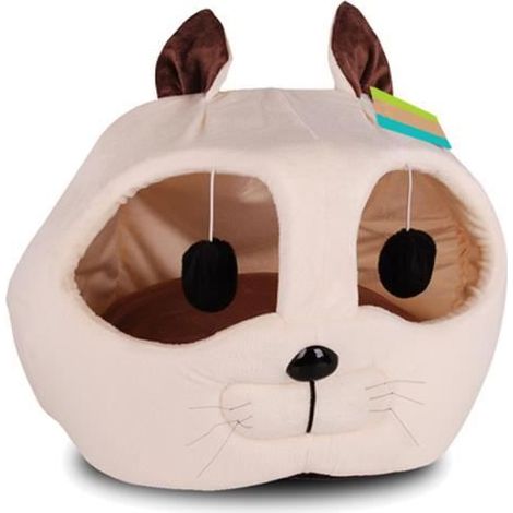 Panier pour chat - JUANIO - Forme tête - Tissu - Beige - 40x37x42 cm (1/3)