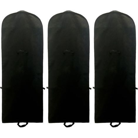 Pair [3er-Set] Atmungsaktive Kleiderhülle (180 cm) für lange Kleidung und Brautkleider, Kleider, Anzüge, Mäntel, Jacken etc., Schwarz
