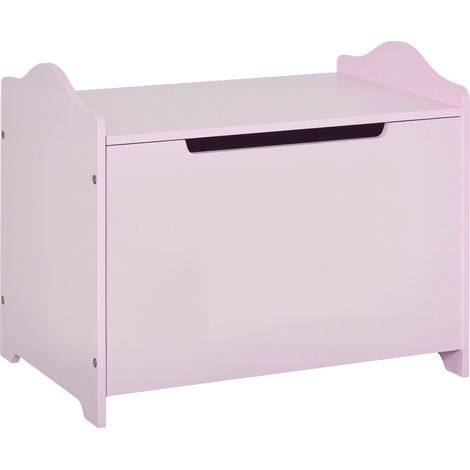 Coffre à jouets malle de rangement 60 x 40 x 48 cm ouverture sécurisée vérin pneumatique style moderne épuré en MDF rose (1/5)