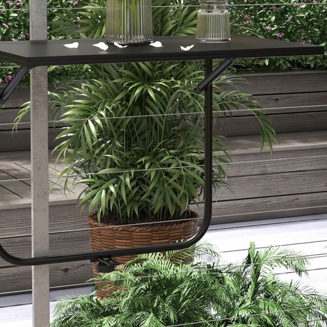 Table de Jardin 62 x 60 cm table suspendue plateau pliable 3 hauteurs réglables charge jusqu'à 15 kg finition noire