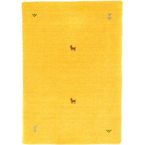 Tapis Gabbeh tissé Tapis Agra - Tapis en laine - 90x60cm, Rectangular - 100% Laine vierge - Tissé main - Jaune