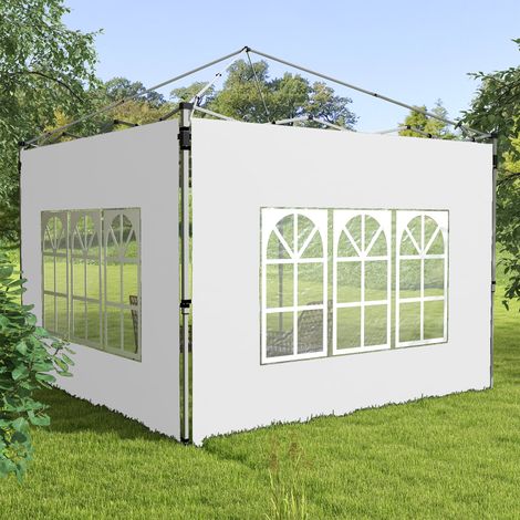 Seitenwände für ein 3 x 3 / 3 x 4 m Zelt, 2 Oxford-Gewebe-Paneele 295 x 195 cm mit Fenster für Partys, Weiß