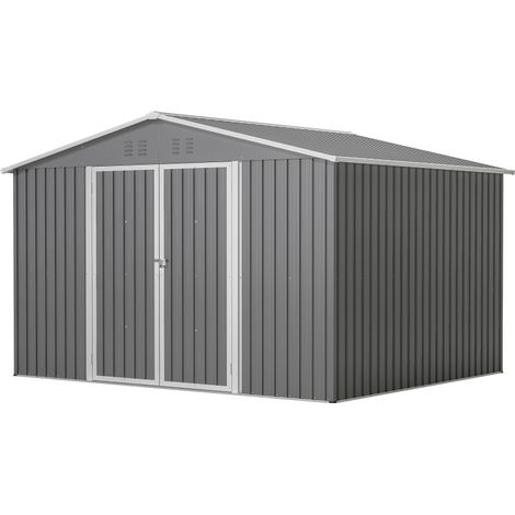 Abri de jardin métallique robuste avec toit à pignon XXXL (300 x 252 x 191 cm) - Rangement sécurisé pour outils et équipements de jardin - Gris (1/5)