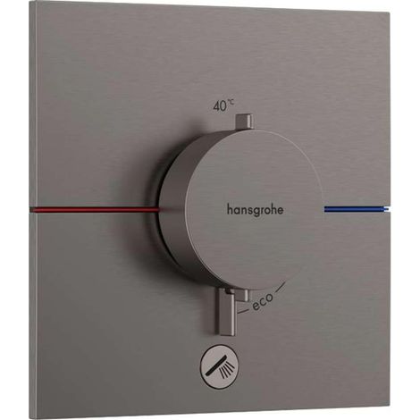 Mitigeur thermostatique avec 1 sortie additionnelle, Robinet encastré avec arrêt de sécurité à 40°C, Thermostat carré, 1 sortie, Noir chromé brossé (1/4)