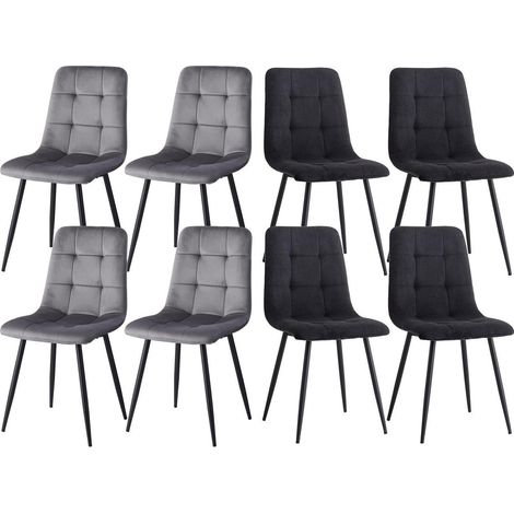 8er-Set Esszimmerstühle Grau + Schwarz, Samt & Cord, Metallbeine (1/5)