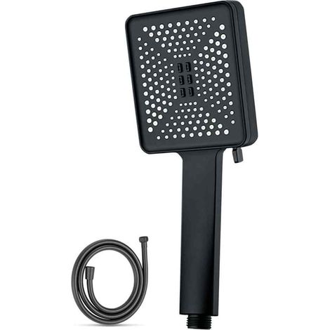 Pommeau de douche massant,6Différents modes de pulvérisation1.5Tuyau flexible de la taille d'un grain de riz, chromé (noir). (1/5)