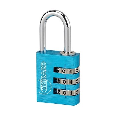 Lucchetto Maxium Code combinazione 3 cifre, 30mm, Blu, arco acciaio nichelato, corpo alluminio colorato - THIRARD