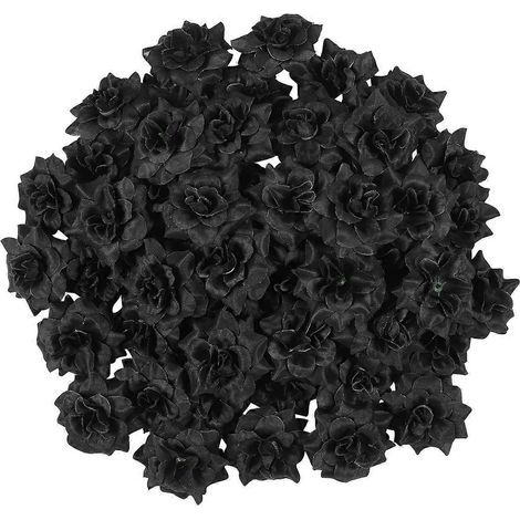 LUOEM 50er-Packung künstliche Seidenrosenköpfe zur Verzierung von Hüten, Kleidung und Alben (Schwarz) - Schwarz (1/3)