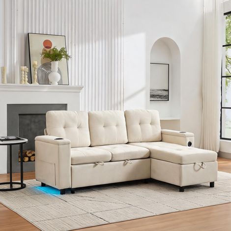 Canapé d'angle convertible Treviso en tissu beige (1/5)