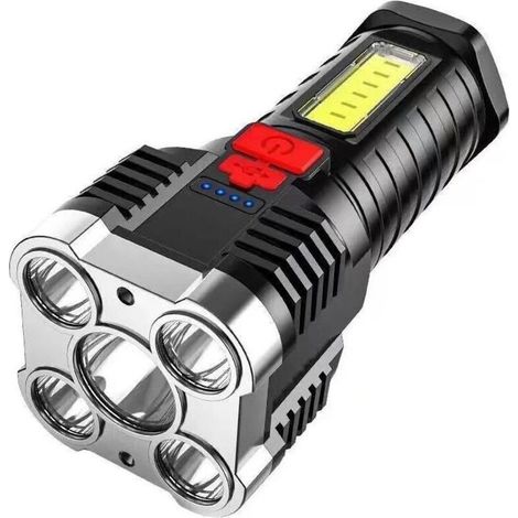 Lampe torche anti-explosion à 5 perles COB - Lumière latérale longue portée - Pour la maison et l'extérieur - Rechargeable par USB, -Vie (1/5)