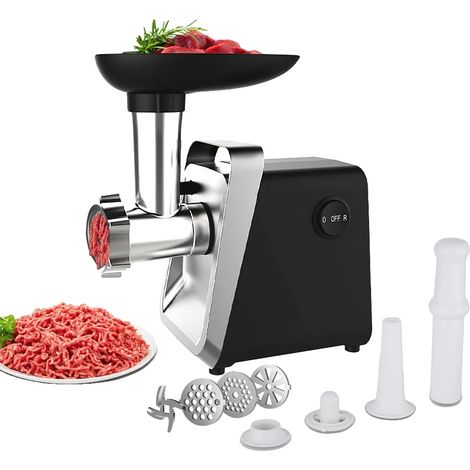 Picadora de carne eléctrica, acero inoxidable, alta potencia, enchufe europeo. (1/2)