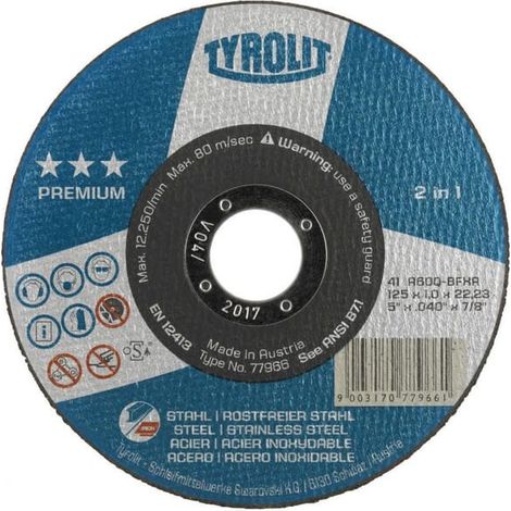 Meule à tronçonner PREMIUM 42 - 2 en 1 metal/inox - diamètre 125 mm - épaisseur 3 mm - TYROLIT