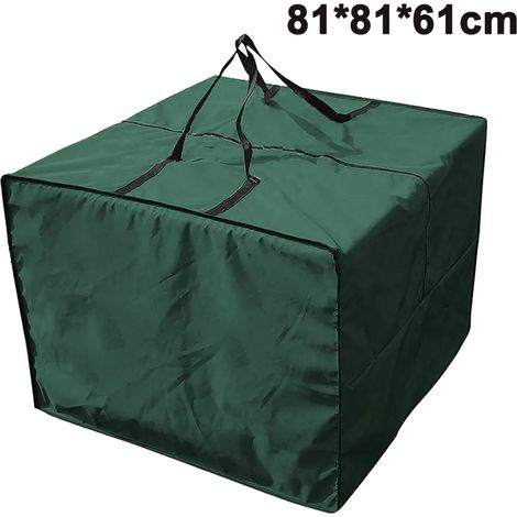 Sac de rangement pour mobilier de jardin, sac de rangement pour coussins de salon, carré Oxford imperméable pour extérieur, 81x81x61cm (Vert) (1/4)