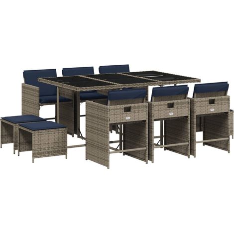 Maison Exclusive - 11-teiliges Garten-Ess-Set mit Kissen, grau, P