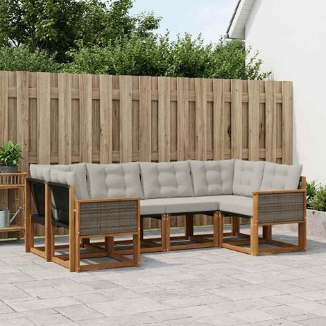 vidaXL Outdoor Sofa Set 6 pcs Natural and Light grey